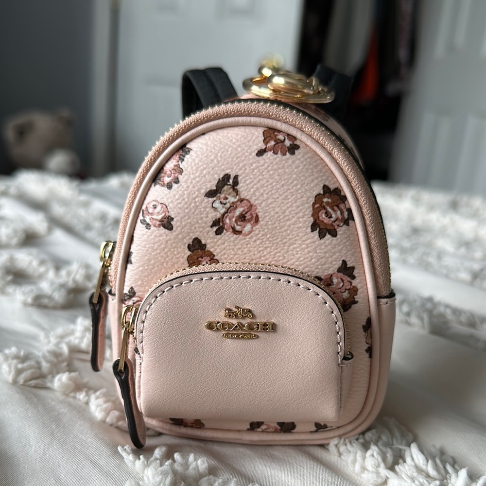 Coach Pink Floral Mini Backpack keychain